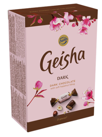 Подарочная коробка конфет Geisha Dark 150г темный шоколад с орехово-сливочной начинкой