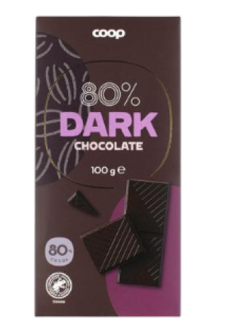 Плиточный шоколад Coop Dark 80 % tumma suklaa 100г