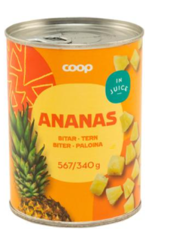 Кусочки ананаса в ананасовом соке Coop ananas paloina täysmehussa 567/340г