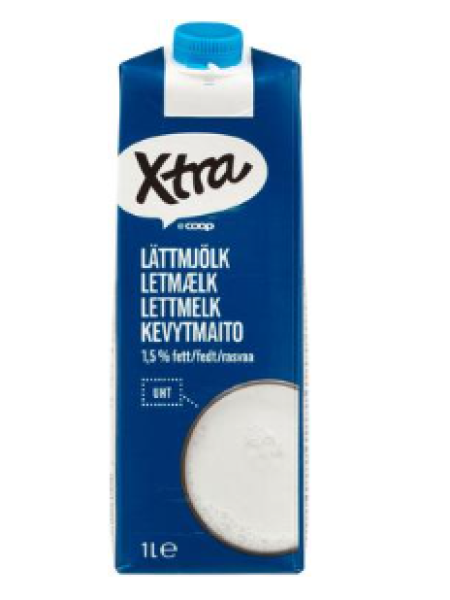 Молоко Xtra kevytmaito UHT 1л жирность 1,5%
