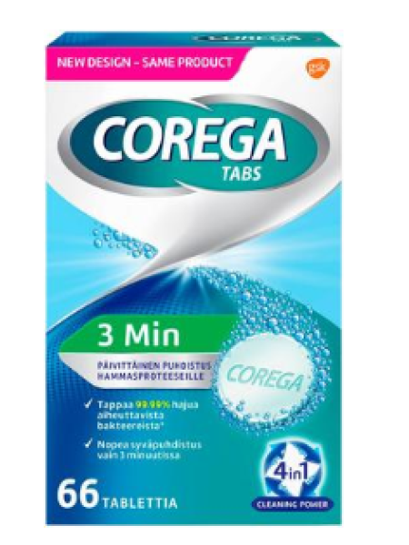 Таблетки для чистки протезов Corega 3 Minutes 66шт