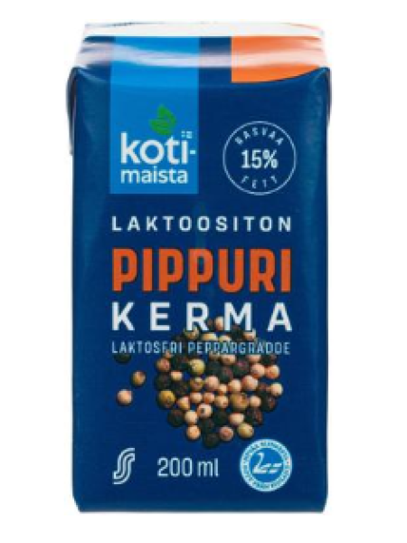 Сливки с перцем Kotimaista pippurikerma UHT 200мл 15% без лактозы