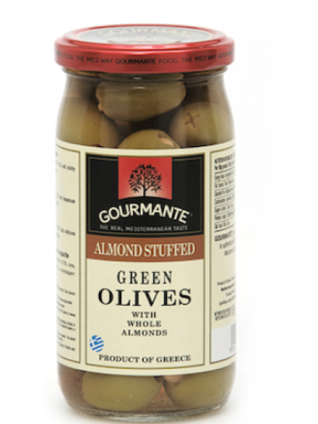 Зеленые оливки с миндальной начинкой GOURMANTE Rohelised oliivid mandlitäidisega 360/210г