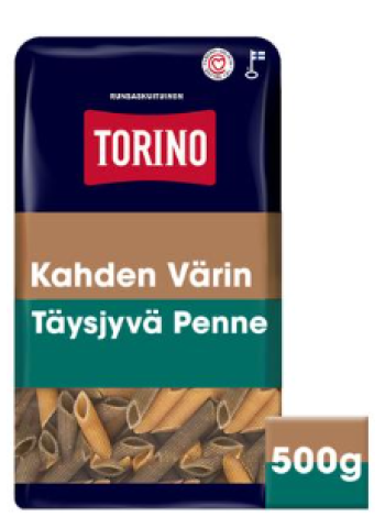Двухцветная паста из цельнозерновая Torino Kahden Värin Täysjyvä Penne 500г