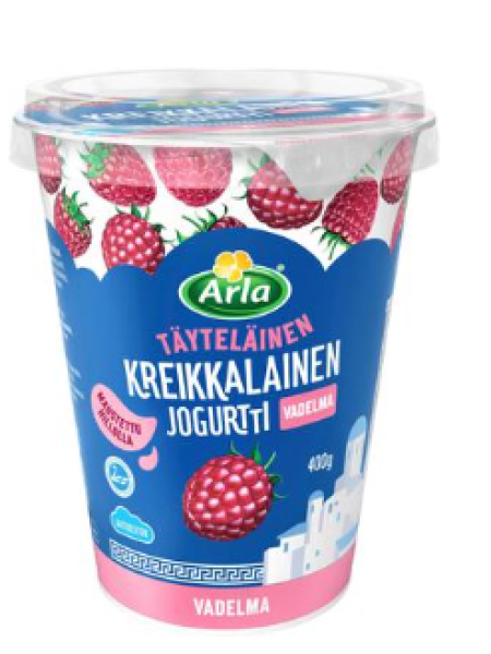 Йогурт греческий безлактозный Arla Kreikkalainen jogurtti Vadelma 400г малина