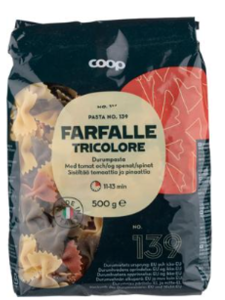 Паста бантики Coop Farfalle tricolore №139 500 г 
