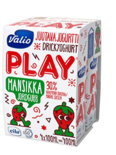 Питьевой йогурт Valio Play 4x100 мл клубника без лактозы