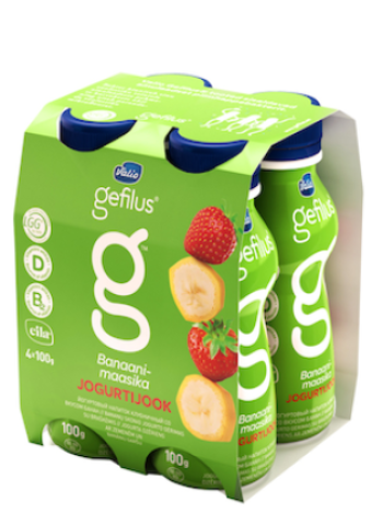 Питьевой йогурт GEFILUS Banaani-maasika 4х100мл