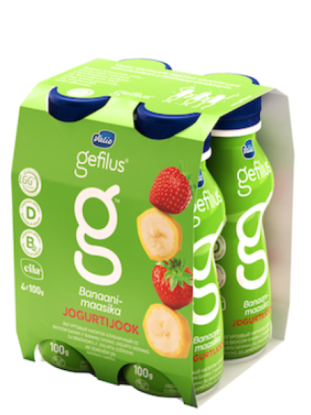 Питьевой йогурт GEFILUS Banaani-maasika 4х100мл