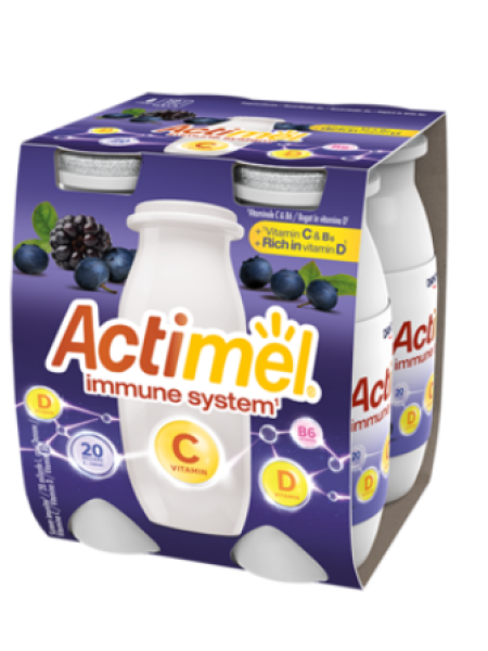 Питьевой йогурт с витамином С Actimel Põldmuraka-mustika jogurtijook vitamiin C 4x100мл ежевика черника
