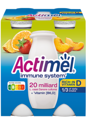 Питьевой йогурт ACTIMEL 4x100мл ананас персик клубника апельсин