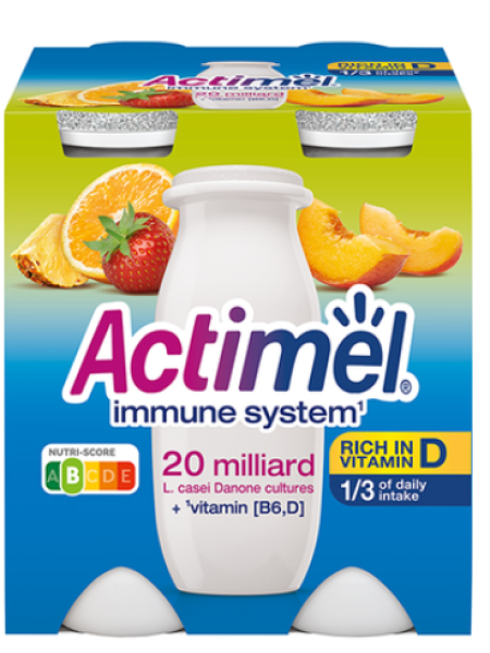 Питьевой йогурт ACTIMEL 4x100мл ананас персик клубника апельсин