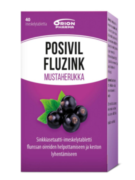 Пастилки при гриппе и простуде Orion Posivil Fluzink 40 пак черная смородина
