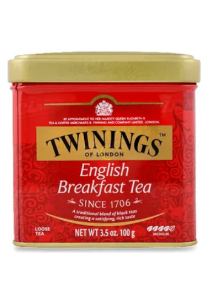 Смесь черного листового чая TWININGS English Breakfast 100г в ж/б