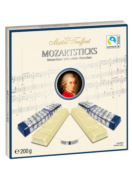 Батончики с белым шоколадом Maître Truffout Mozart 200г со вкусом марципана и фисташек