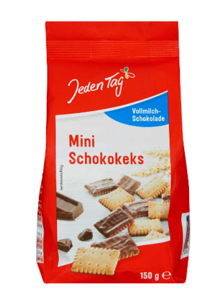 Печенье мини с молочным шоколадом JEDEN TAG 150г