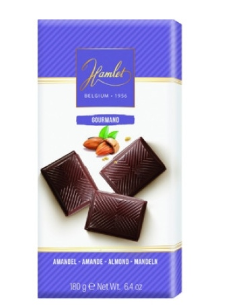 Плиточный темный шоколад Hamlet с миндалем 180 г