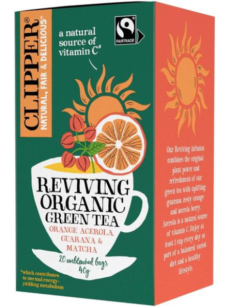 Чай Clipper органический зеленый со вкусом апельсина, ацеролы, гуараны и матча 20шт/40г