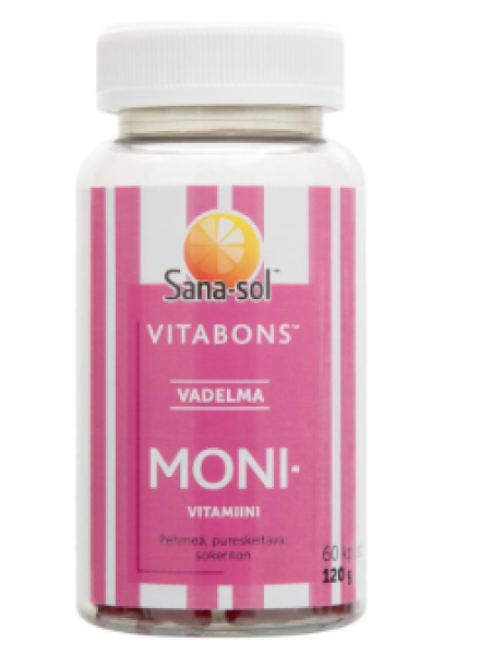 Жевательный поливитаминный препарат для взрослых Sana-sol Vitabons Multivitamin 60шт со вкусом малины