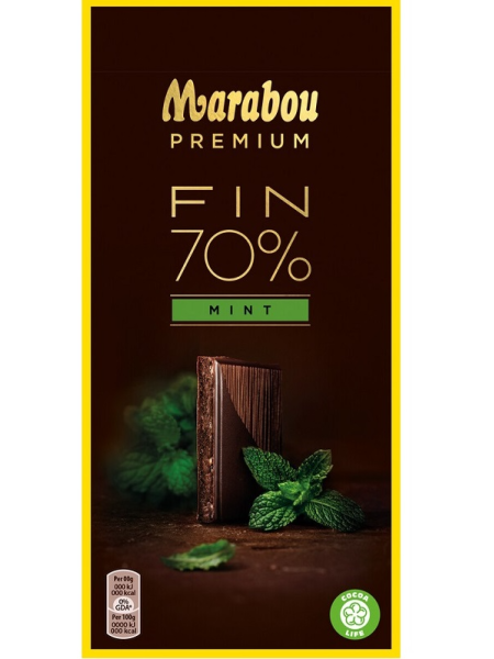 Плиточный темный шоколад с мятой Marabou Premium Dark 70% Mint 100г