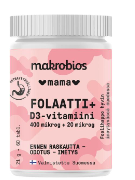 Витамины для беременных Makrobios folaatti +D3 60шт