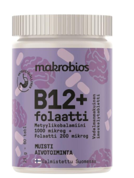 Витаминный препарат Makrobios B12 +фолиевая кислота 60 таблеток по 21г со вкусом малины