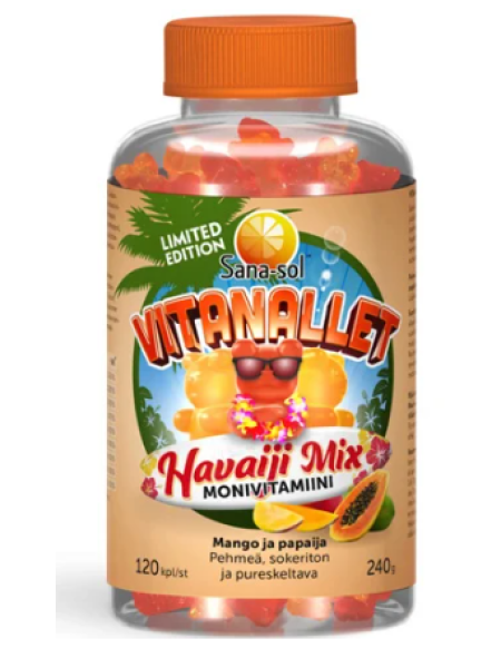 Жевательные поливитамины Sana-sol Vitanallet Hawaii Mix Limited Edition 120шт манго и папайя