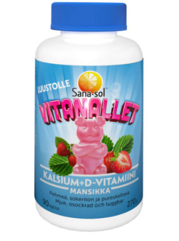 Жевательные витамины с кальцием и витамином D3 Sana-Sol Vitanallet Strawberry 90шт