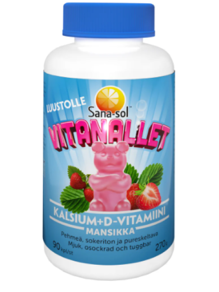 Жевательные витамины с кальцием и витамином D3 Sana-Sol Vitanallet Strawberry 90шт