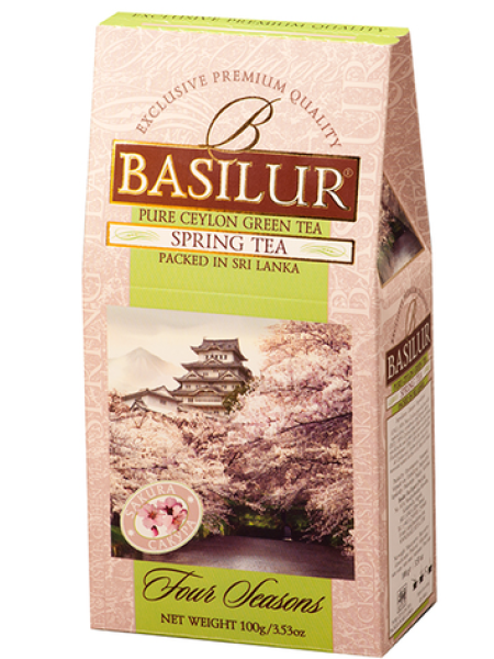 Чай зеленый цейлонский байховый листовой с кусочками помело и вишни BASILUR  4 Seasons Spring 100г