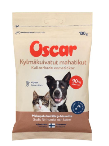 Лакомство для собак и кошек Oscar Kylmäkuivatut mahatikut koirille ja kissoille täydennysrehu 100г