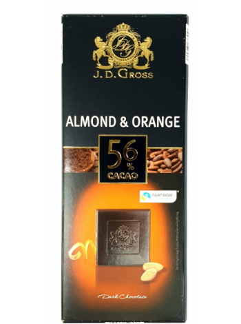 Плиточный шоколад темный J.D.Gross 56% 125г апельсин и миндаль