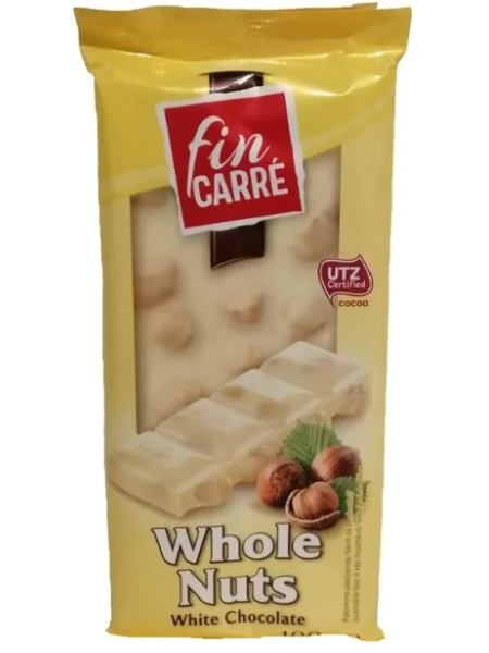 Плиточный белый шоколад с фундуком Fin Carre Whole Nut 100г