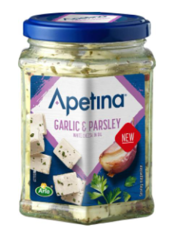 Кубики средиземноморского сыра в масле с чесноком и петрушкой Apetina 265/150г в стекле