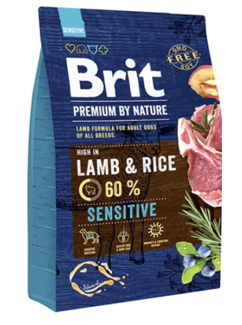 Сухой корм для собак с чувствительным пищеварением BRIT PREMIUM Sensitive 3кг баранина рис