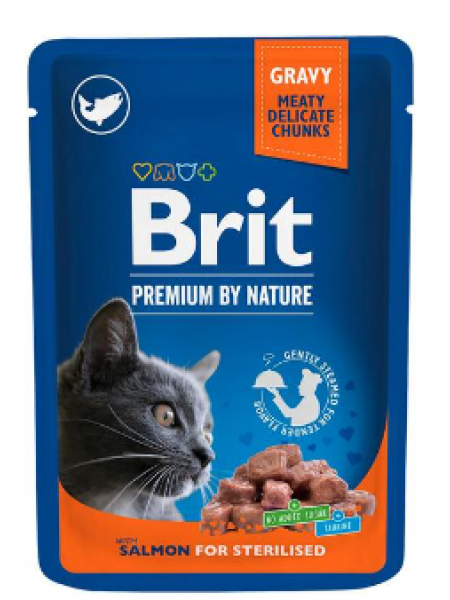Влажный корм Brit Premium by Nature Salmon для стерилизованных кошек 100 г  Лосось в соусе