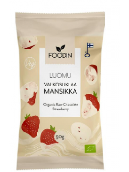 Органический белый шоколад с клубникой Foodin Valkosuklaamansikka luomu 50г