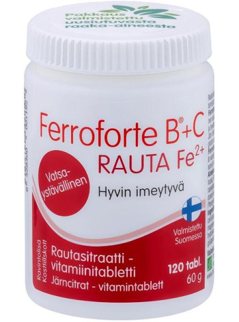 Железо + витамины В, С Ferroforte B + C rautasitraatti-vitamiinitabletti 120таб.