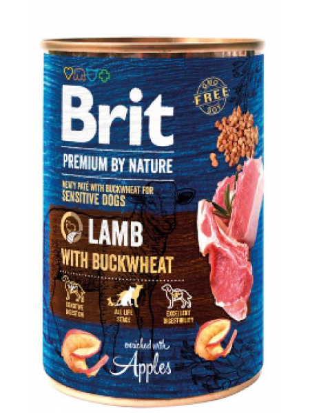 Мясные консервы для собак Brit Premium by Nature греча ягненок 400 г