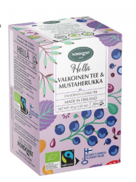 Белый органический чай Nordqvist Hellä valkoinen tee & mustaherukka 20x1,5г с ароматом черной смородины
