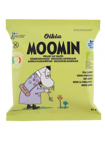 Органические овсяные хлопья Oikia Moomin Luomu Kauranaksu 35г с горохом и морковью