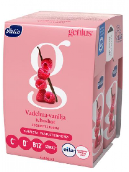 Питьевой йогурт Valio Gefilus vadelma-vanilja 4x100мл малина-ваниль без лактозы