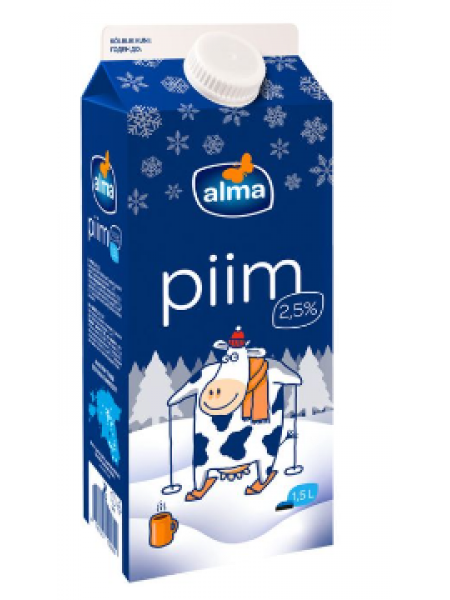 Натуральное молоко ALMA Piim 2,5% 1,5л