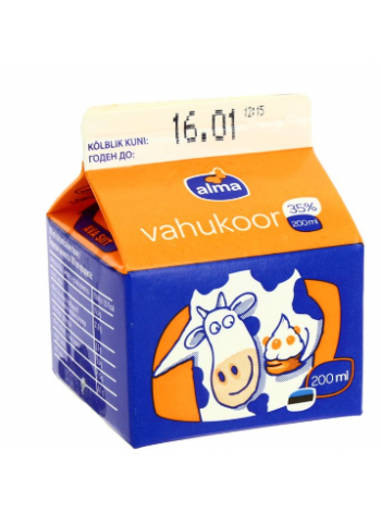 Традиционные взбитые сливки из домашнего молока ALMA Vahukoor 35% 200мл