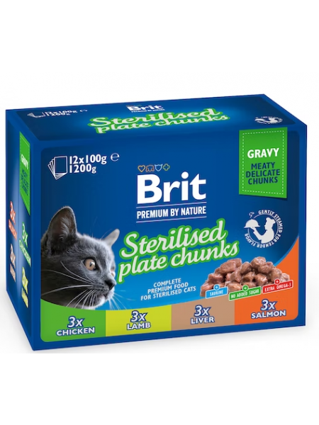 Влажный корм для стерилизованных кошек Brit Premium by Nature steriloiduille 12х100г
