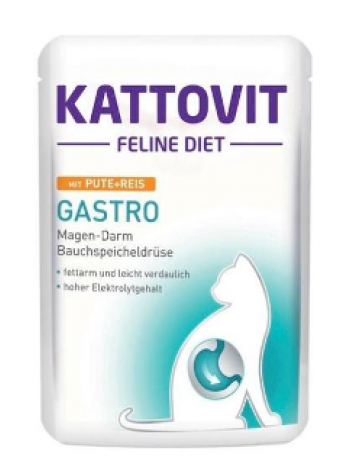 Специальный корм для кошек при проблемах с пищеварением Kattovit Gastro 85г с индейкой и рисом 