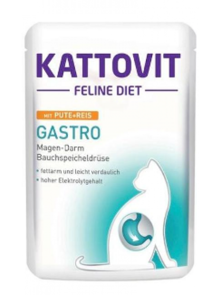 Специальный корм для кошек при проблемах с пищеварением Kattovit Gastro 85г с индейкой и рисом 