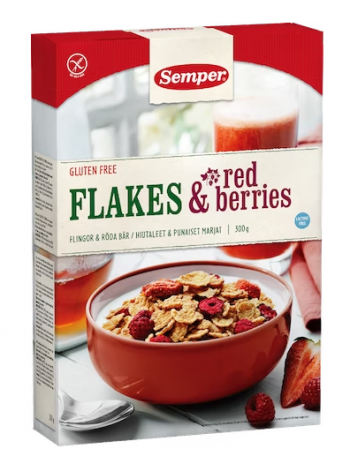 Безглютеновые хрустящие кукурузные хлопья Semper Flakes & Red Berries 300г с сушеной клубникой, малиной и вишней