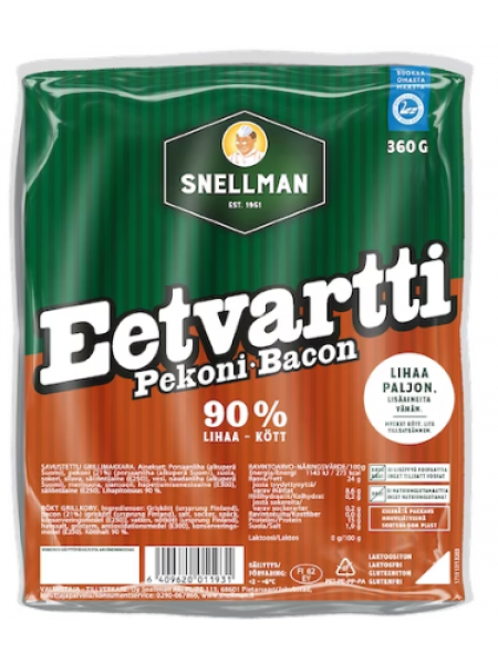 Колбаски для гриля со вкусом бекона Snellman Pekoni Eetvartti 91% 360г