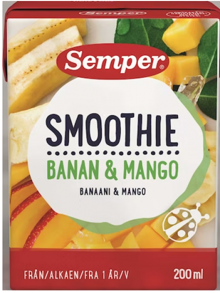 Детский смузи банан-манго Semper banaani-mango 200 мл с 12 месяцев